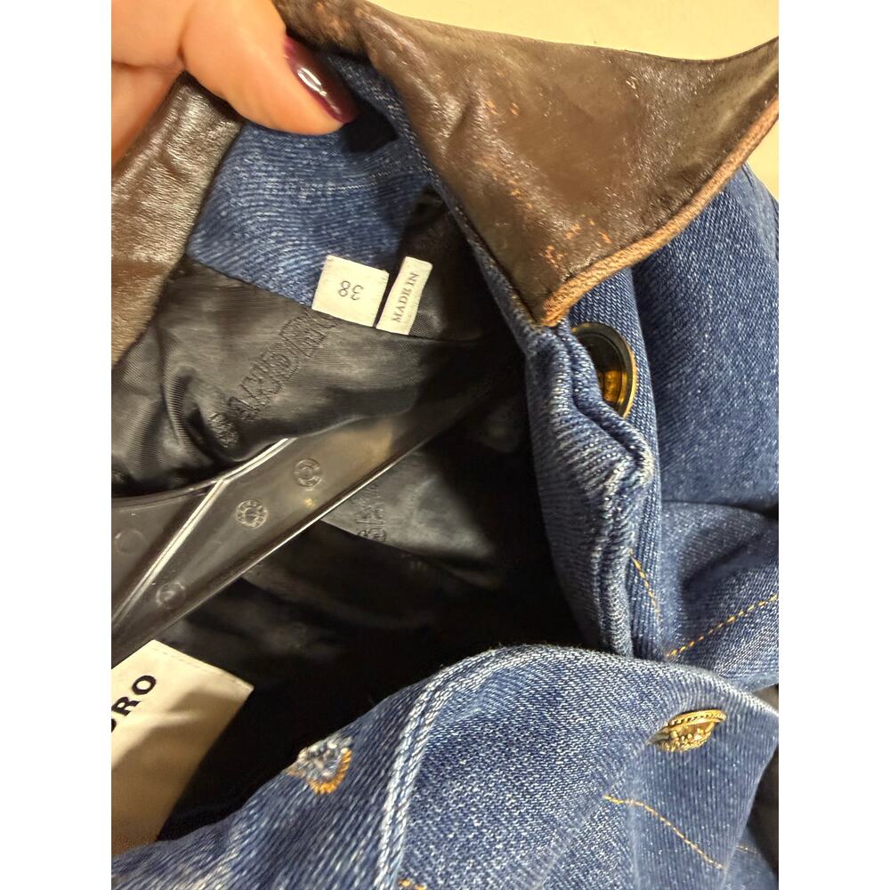 Sandro Denim Jacket With Leather Collar Size 38 (US 4-6 ) - Picture 7 of 8